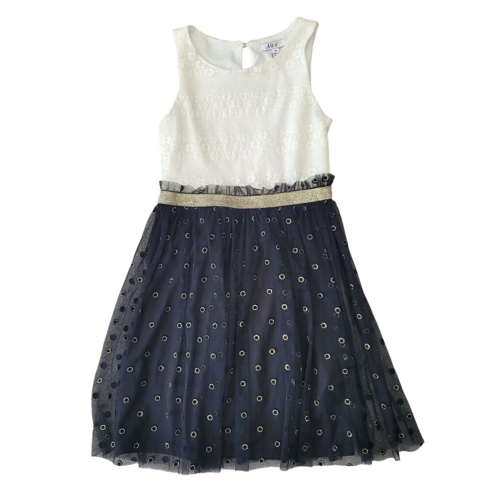 AUW Girl’s Party Dress Black White Gold Tutu Skirt Size 10 Holiday Christmas